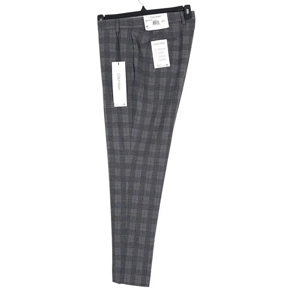Calvin Klein Mens Slim Fit Dress Pants 38x30 Grey Black Plaid Stretch NWT